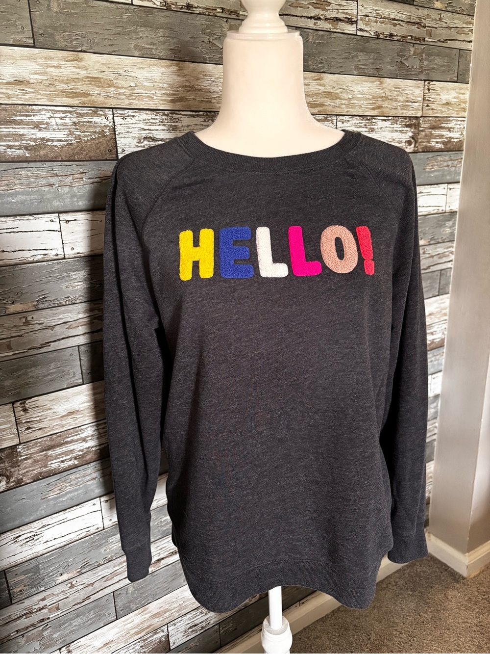 Old Navy Gray Hello Crewneck Lightweight Cozy Lounge Sweatshirt Womens M